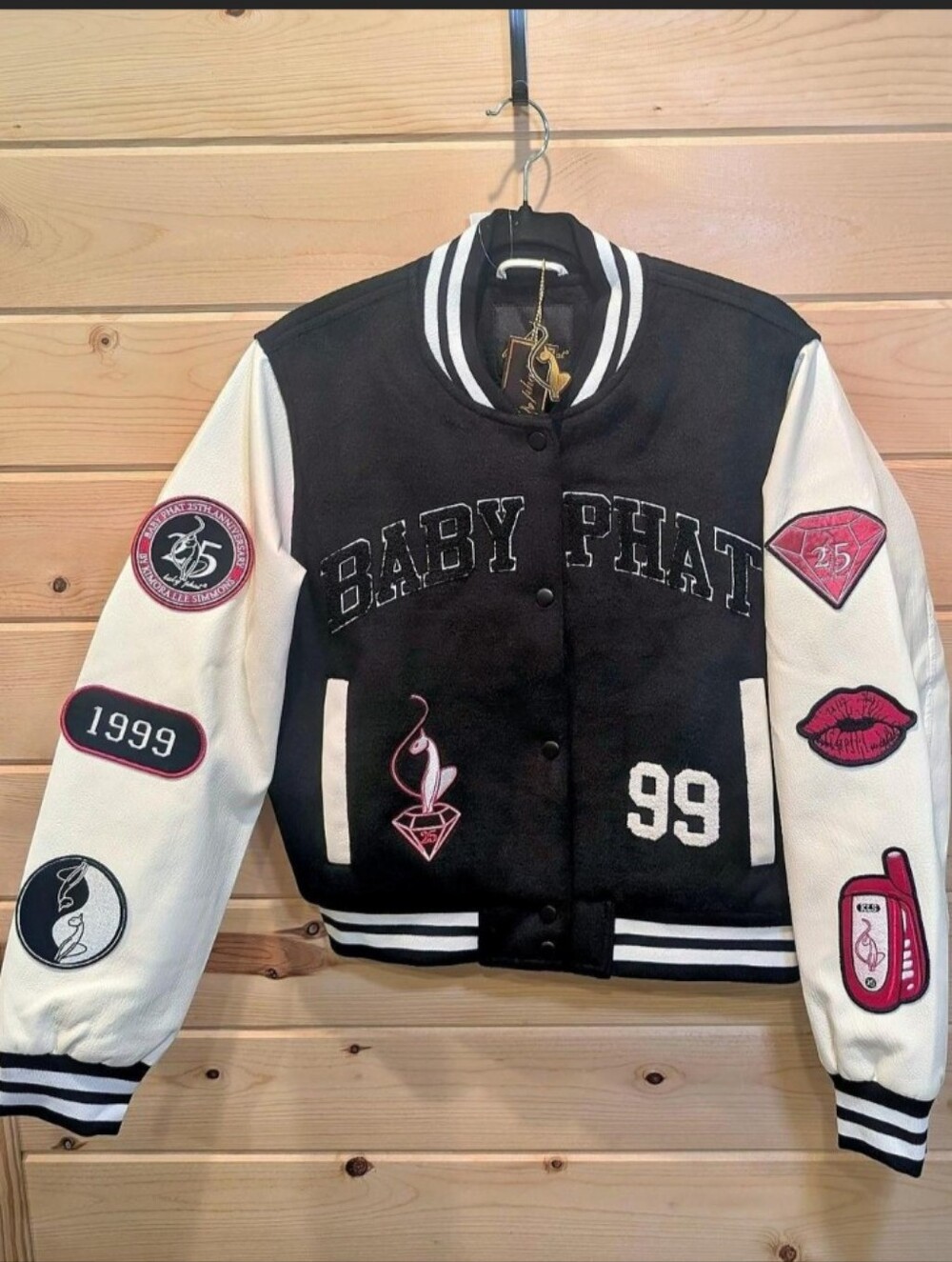 Baby Phat 25th Anniversary Varsity Jacket Black White LARGE Y2K Retro
